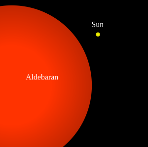 Aldebaran (Alpha Tauri), big red star.