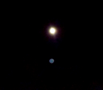 Sirian Blue orb under Moon.