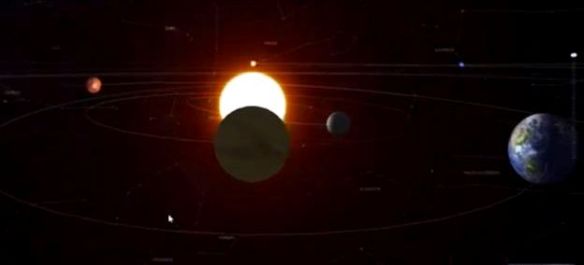 Venus (in front of the Sun) aligned to Mercury and Neptune; image from Ditrianum Media.