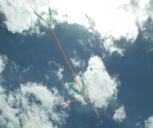 Angles of the 'V's and ship's placement shown.